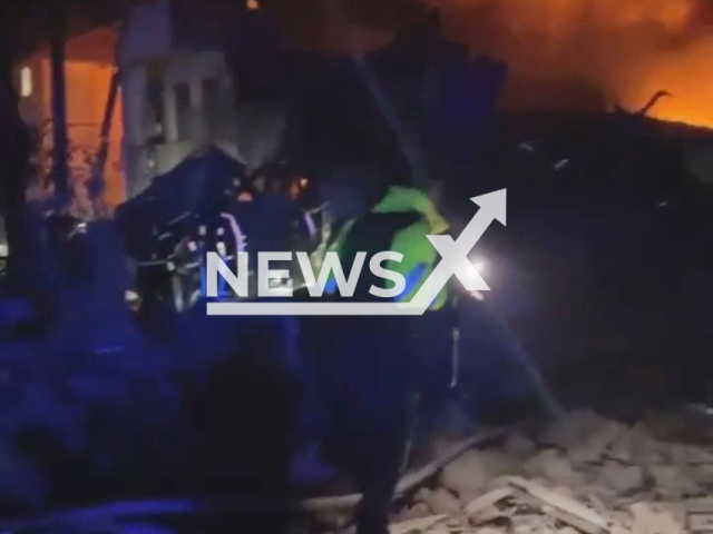 Picture shows smoke and rubble from the destroyed Hostel in Kharkiv in Ukraine, late night Wednesday, Aug. 17, 2022. 
According to the Ukrainian official authorities 7 people were killed and another 17 were injured by Russian Shelling of Kharkiv.
Note: Picture is a screenshot from a video (@V_Zelenskiy_official/Newsflash)