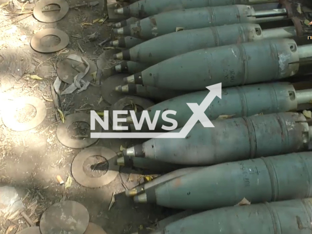 Picture shows missiles on the ground in the Avdiivka direction, Donetsk region, Ukraine in an undated footage. Soldiers of the tank unit of the 9th regiment of the People`s Militia of the DPR strike at the positions of Ukrainian army. Note: Picture is a screenshot from a video (@nm_dnr/Newsflash)