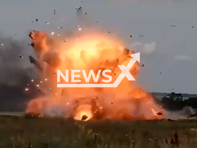 The Russian BMP explodes after being destroyed by Ukraine's Armed Forces in Ukraine in undated footage. 
A BMP is a Russian amphibious tracked infantry fighting vehicle that is not unlike a light tank. Note: This picture is a screenshot from the video. (@ChernihivTCKtaSP/Newsflash)