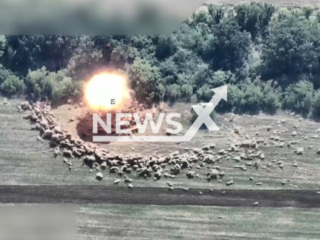 Russian radar complex "Zoopark-1" explodes as being hit by the Ukrainian Armed Forces in the Zaporizhzhia region in Ukraine on Friday Aug. 19, 2022. 
Zoopark-1 1L219 is a counter-battery radar system developed jointly by Almaz-Antey for the Russian Armed Forces.
Note: Picture is a screenshot from a video (@DefenceIntelligenceofUkraine/Newsflash)