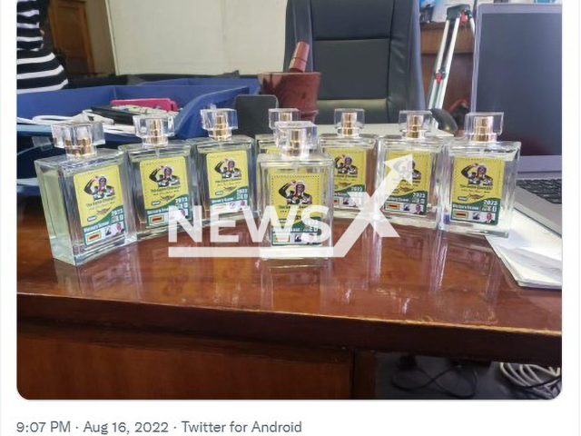 Picture shows perfumes launched by Zimbabwe’s ruling party -ZANU-PF, undated. The perfume brand is called 'Victory Scent'. Note: The picture is a screenshot of a tweet. (Newsflash)