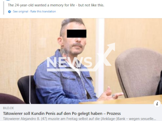 Picture shows tattoo artist Alejandro B. (47), undated. He has been convicted of sexually harassing a customer in December 2021 in Cologne, Germany. Note: Image is a screenshot from post. (Newsflash)