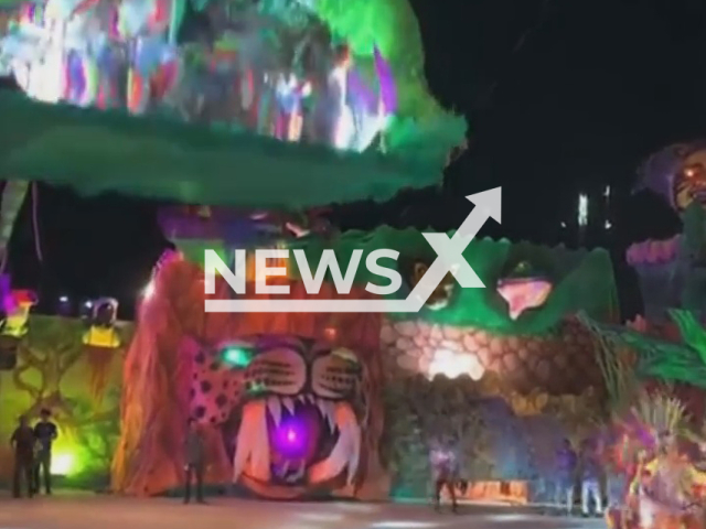 A module falls from a crane at Arena Parque do Inga in Manacapuru, Brazil, Sunday, Aug. 28, 2022. There were 20 people inside the module when it broke free from the crane. Note: Picture is a screenshot from a video (Prof. Richardson Franco - Portal BIOGRAFIA CIRANDISTICA/Newsflash)