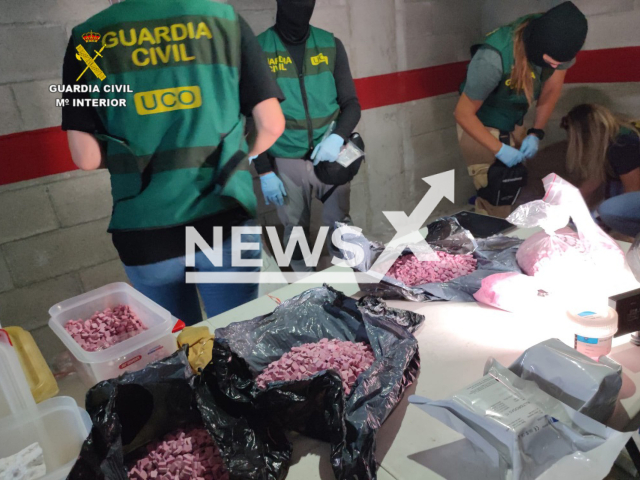 Photo shows the pink cocaine seized by police, undated. It was the largest amount of pink cocaine ever seized in Spain.  Note: Police photo. (Newsflash)