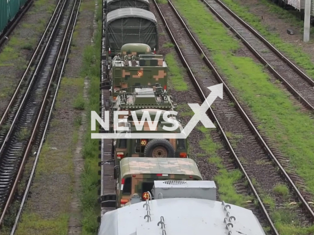 Military equipment arrives by railway to the Vostok-2022 maneuvers at the Sergeevsky training ground in the Primorsky Region, Russia in undated footage. In total, the Vostok-2022 maneuvers will involve over 50,000 military personnel, more than 5,000 weapons and military equipment, including 140 aircraft, 60 warships, boats and support vessels. Note: Picture is a screenshot from a video (@mil/Newsflash)