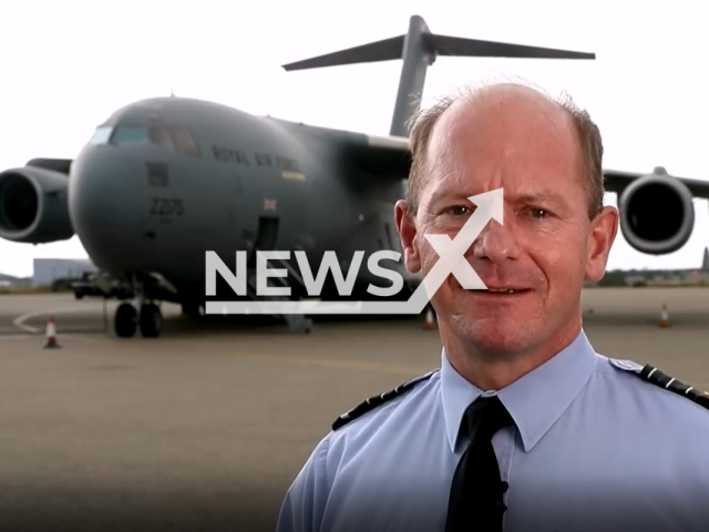 British Chief of the Air Staff, Air Chief Marshal Sir Mike Wigston, poses in front of aircraft at RAF Brize Norton, Great Britain, Thursday, Sep. 1, 2022. He met members of the RAF’s Whole Force of regular and reserve aviators, civil servants and contractors, taking the opportunity to honour those involved in supporting operations in the 1 Air Mobility Wing honours and awards ceremony. Note: Picture is a screenshot from a video (@royalairforce/Newsflash)