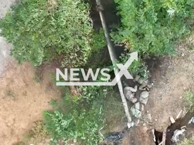 Ukrainian soldiers hide under trees close to their trench near Donetsk airport, Ukraine in undated footage. DPR fighters of the Sparta battalion destroyed personnel of Ukrainian army with the help of attack unmanned aerial vehicle (UAV). Note: Picture is a screenshot from a video (@nm_dnr/Newsflash)