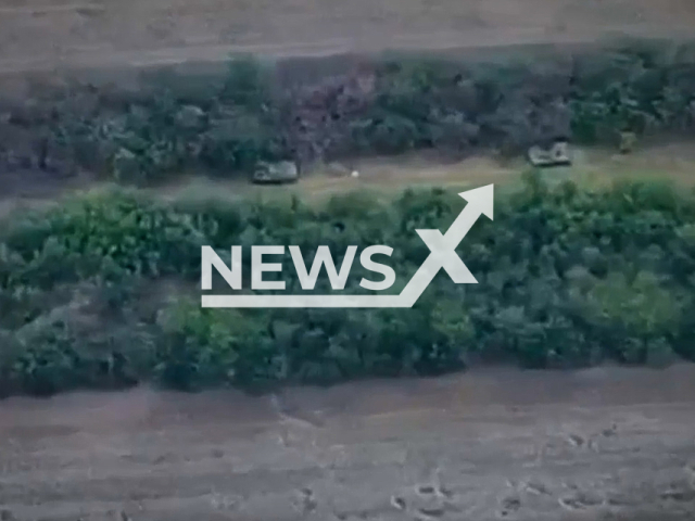 Picture shows Russian tanks on the road before they were destroyed by the fighters of the 24th brigade in Ukraine in undated footage. Since the beginning of the Russian aggression in 2014, parts of the 24th brigade have been involved in many directions of the war in the east.
Note: This picture is a screenshot from the video. (@24th.brigade/Newsflash)