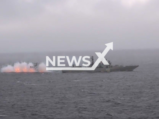 Picture shows Russian ship from the Arctic group of the Russian Northern Fleet conducting an air defense exercise in the area of ​​the Northern Sea Route in undated footage.
The Northern Fleet is the fleet of the Russian Navy in the Arctic.
Note: This picture is a screenshot from the video.
(Russian Ministry of Defence/Newsflash)