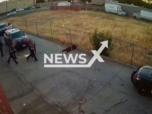 Two police officers shot a woman who stabbed one of them with a knife in Sacramento, California, USA on 27 August 2022. Note: This picture is a screenshot from the video (Sacramento Police Department/Newsflash).