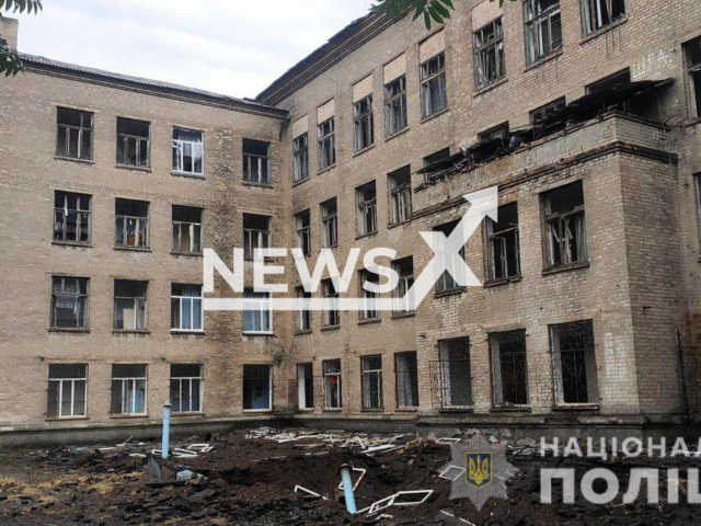 The picture shows the destroyed buildings after the Russian attacks in the Donetsk region, Ukraine. In the attacks, 25 objects of civil infrastructure were damaged. Note: Photo from National Police of Ukraine. (National Police/Newsflash)