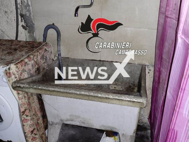 Picture shows the room that the unidentified 67-year-old woman was kept in, in Campobasso, Italy. She was held by her brother and sister-in-law for 22 years. 
Note: Police photo. (Carabinieri Campobasso/Newsflash)