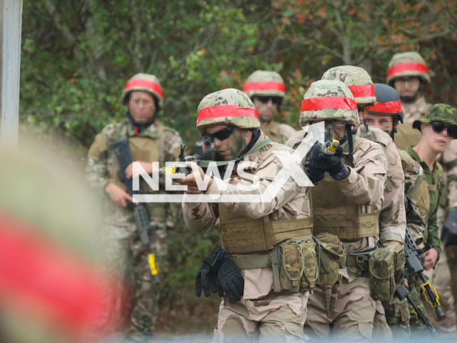 Ukrainian soldiers aim their guns in a training area in Great Britain in undated photo. Almost 5,000 Ukrainian soldiers were already trained during British Interflex program. Note: Picture is obtained from the General Staff of the Armed Forces of Ukraine (@GeneralStaff.ua/Newsflash)