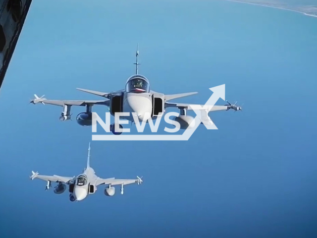 Fighters from the Hungarian Air Force and Czech Air Force patrol the skies, securing the air space in the Baltic region in undated photo. NATO has bolstered it's defensive posture with fighters enhancing the security along the Alliance's Eastern flank. Note: Photo is a screenshot from the video (@NATO.AIRCOM/Newsflash)