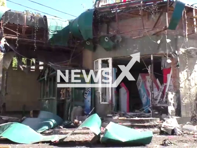 Picture shows damaged residential area after targeted attack on the Kuibyshevsky district of Donetsk, DPR, Monday, Sep.19, 2022. As a result of Ukrainian artillery shelling of the Baku Commissars Square, ten civilians were killed according to the statement of the People`s Militia of the DPR. Note: Picture is a screenshot from video (@nm_dnr/Newsflash)