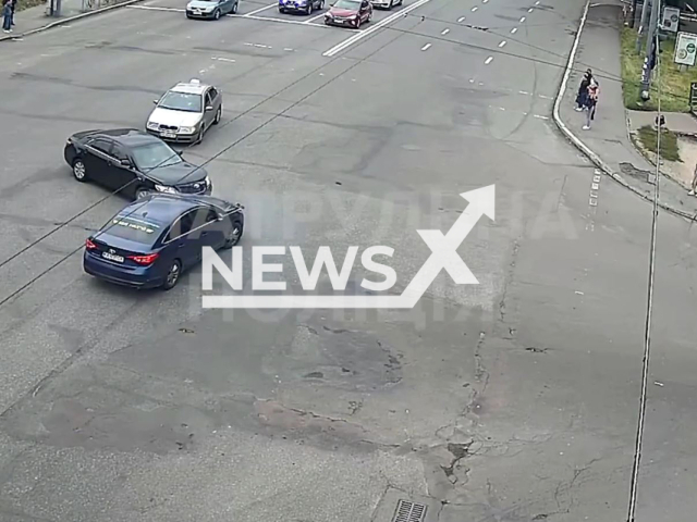 The car accident that occurred in Kyiv, Ukraine. Note: This picture is a screenshot from the video (Patrol police of Kyiv/Newsflash).