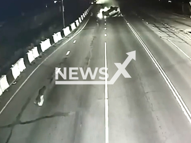 A driver loses control of the vehicle and skidded on the road in Sotnikovo, Russia, in an undated video. The driver is reported to be a 41-year-old Toyota driver. Note: Picture is a screenshot from a video (Newsflash)