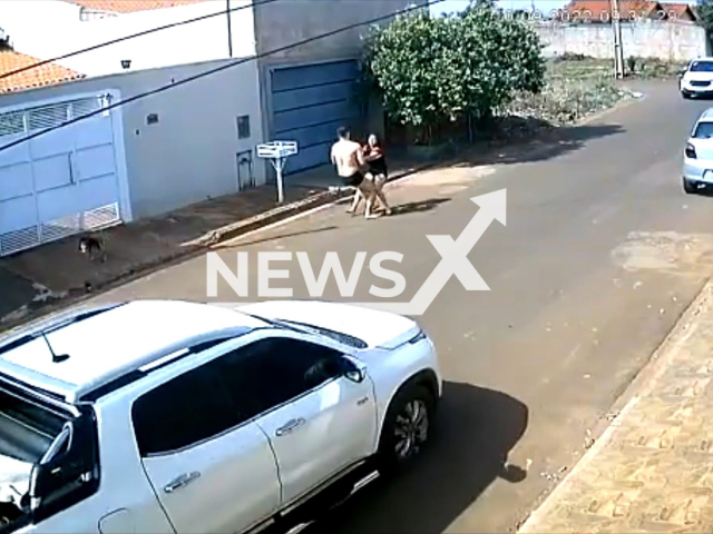 Abel Morais Barbosa Ferreira, 35, who only wears underwear, chases and drags his wife on the ground in Iturama, Brazil, Saturday, Sept. 10, 2022. Ferreira denied that he had assaulted his wife and argued to the police that it was just a heated argument. Note: Picture is a screenshot from a video (Newsflash)