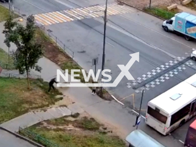 A shepherd dog without a muzzle attacks a 13-year-old girl in Moscow, Russia, in an undated video. Before the animal could be driven away, the dog managed to inflict multiple bite wounds on the teenager. Note: Picture is a screenshot from a video (Newsflash)