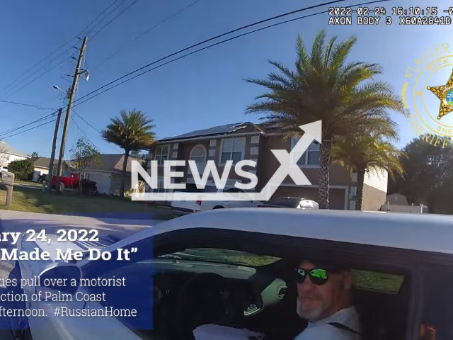 Driver blames Russian President Vladimir Putin for why he was speeding his car in Palm Coast, Florida. Note: Photo is a screenshot from a video(Flagler County Sheriff's Office/Newsflash).