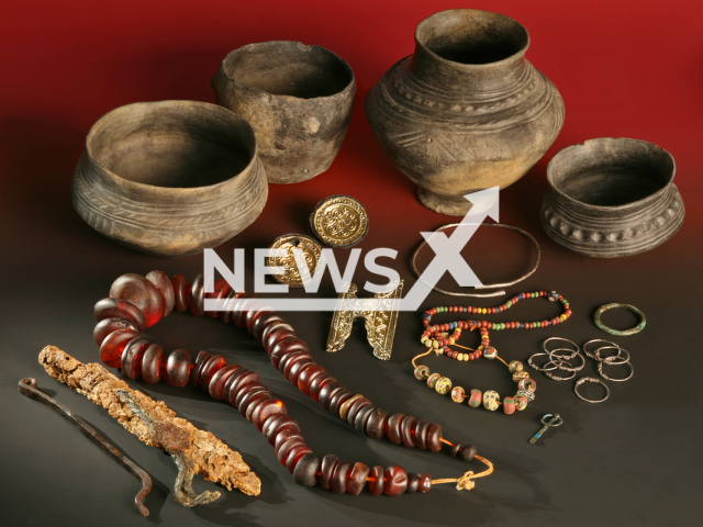 Image shows grave goods from inhumation grave 3532 at Issendorf cemetery, undated photo. A study showed that about 76 per cent of the ancestry in early medieval English populations originated from northern Germany and southern Scandinavia. Note: Licensed content. (Landesmuseum Hannover/Newsflash)