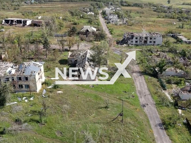 Picture shows damaged residential area in Izyum, Kharkiv region, Ukraine in undated photo. Units of the Airborne Assault Troops were the first to launch a counteroffensive and liberate Kharkiv Oblast. Note: Photo is a screenshot from a video.(@www.dshv.mil.gov.ua/Newsflash)