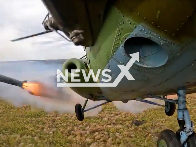 Ukrainian military helicopter shoots a missile in Ukraine in undated photo. Helicopters crews of Ukrainian army aviation work during their combat task.  Note: This picture is a screenshot from the video (@UkrainianLandForces/Newsflash).