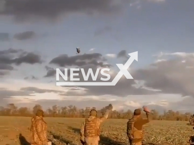 A Ukrainian fighter jet passes overhead a Ukrainian artillery team in Ukraine in undated footage.
The anti-aircraft missile soldiers from the Air Force of the Armed Forces of Ukraine's "South" Air Command destroyed four Shahed-136 kamikaze drones that attacked Odessa on Monday, Sept. 26, 2022.
Note: This picture is a screenshot from the video.
(@kpszsu/Newsflash)