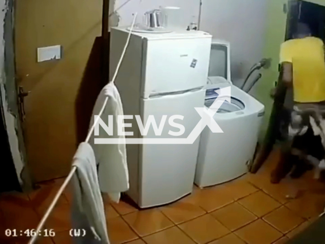 Guard dog attacks a thief during an attempted robbery in Ceramica Cil, South Zone of Teresina, Brazil, on Thursday, Sept. 8, 2022. The dog bit the thief's hand and leg. Note: This picture is a screenshot from the video (Newsflash).