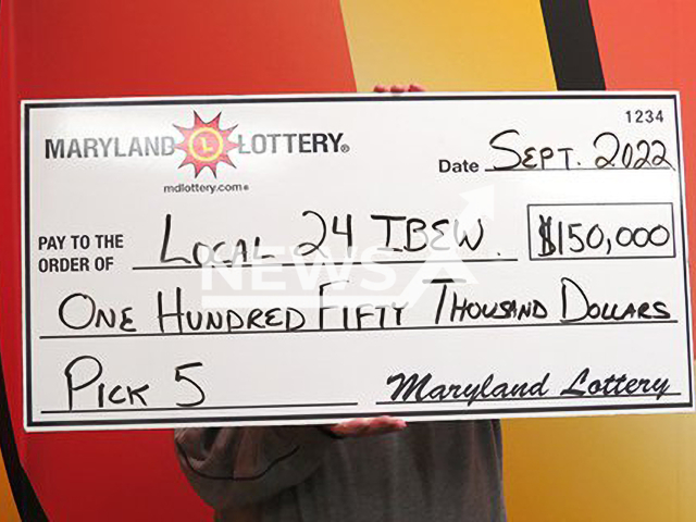 Picture shows the winning lottery check, undated. The winner accidentally bought three tickets for the same lottery drawing. Note: Photo from Maryland Lottery (Maryland Lottery/Newsflash)