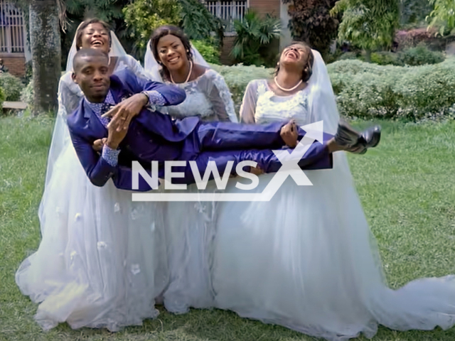 A man named Luwizo, who hails from DR Congo, has married the triplets sisters Natasha, Natalie and Nadege in a colorful wedding ceremony. Note: This photo is a screenshot from a video. (Newsflash)