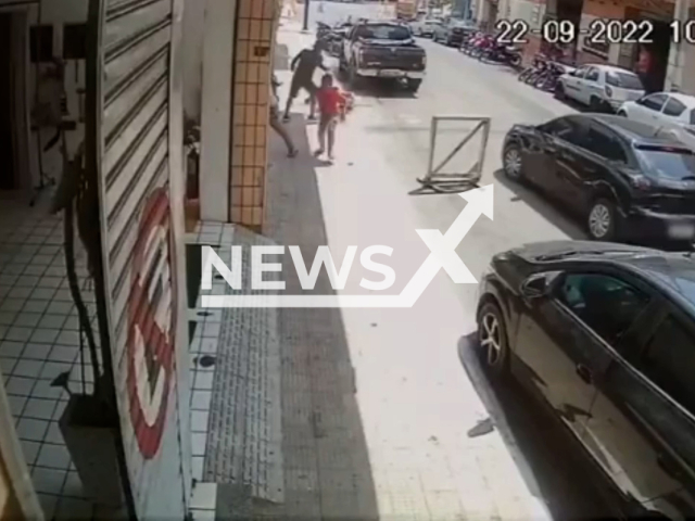 Francisco Cisioneide Vilaco Diogenes, 38, shots  Nicolas dos Santos Lima, 21, on the street in Crato, Brazil, on Thursday, Sept. 22, 2022. 
 Police officers shoot him after catching him murdering the young man. Note: This picture is a screenshot from the video (Newsflash).