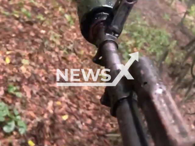 Picture shows muzzle of a gun in the direction of Izyum, Ukraine in undated photo. During the counteroffensive, Kharkiv servicemen of the National Guard of Ukraine captured 15 Russian soldiers, including two majors. Note: This picture is a screenshot from the video. (@NGUmainpage/Newsflash)