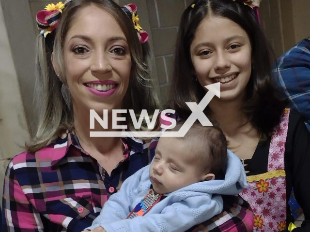 The victim Ana Livia, 13 and her mother Jessica Higino, and unidentified baby,  pose in undated photo. The girl was shot dead by her 12-year-old friend in Taubate, Brazil, on Tuesday, Sept. 24, 2022. Note: Private photo. (@jessica.elizeu.50/Newsflash) You might consider blurring the image of the baby