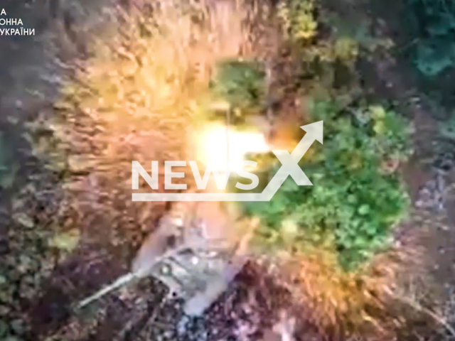 Ukrainian State Border Guards destroy Russian tank in the Kharkiv region in Ukraine in undated footage.
 The State Border Service of Ukraine is a special law enforcement agency tasked with ensuring the inviolability of Ukraine's state border and protecting Ukraine 's sovereign rights in its exclusive economic zone.
Note: This picture is a screenshot from the video.
(@DPSUkraine/Newsflash)