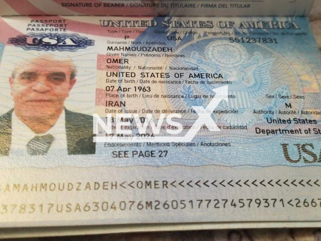 Photo shows the passport of Omer Mahmoudzadeh, undated photo. Mahmoudzadeh, a 59-year-old American born in Iran, was killed in an Iranian rocket attack in Koya, Iraq, Wednesday, Sept. 28, 2022. Note: Picture is private (Newsflash)