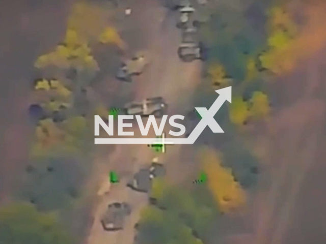 Picture shows Ukrainian armored fighting vehicles detected by the Russian Airborne Force in Ukraine in undated footage.
According to the Russian MoD as the result of the strike, five tanks, six infantry fighting vehicles, 23 armored fighting vehicles, and 11 vehicles were destroyed.
Note: This picture is a screenshot from the video.
(@mod_russia/Newsflash)