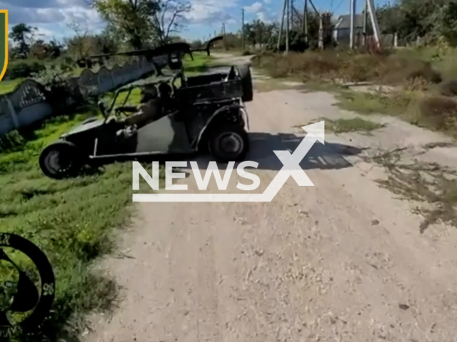 Ukrainian soldiers sit in a military buggy car in Ukraine in undated photo. The mobile unit Kurta of the 28th separate mechanized brigade named after the Knights of the Winter Campaign performed its combat tasks . Note: Picture is a screenshot from a video (@28brigade/Newsflash).