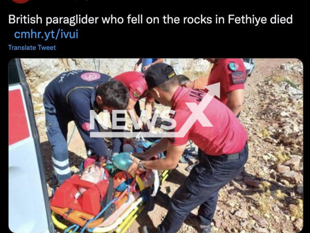 Photo shows Frank Lally, 62, on a stretcher in an undated photo. The British tourist who was paragliding in Fethiye, Mugla, Turkey, reportedly died after crushing on the rocks. Note: Picture is a screenshot from a post (Newsflash)