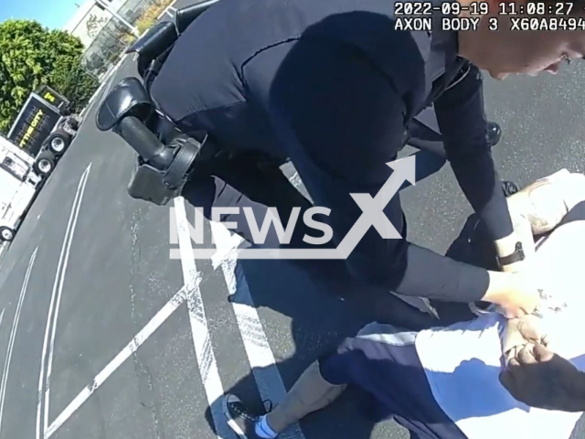 Police officers arrest overdose suspect in Los Angeles, California, USA on Sept. 19, 2022. Note: Photo is a screenshot from a video.(@LAPDHQ/Newsflash)