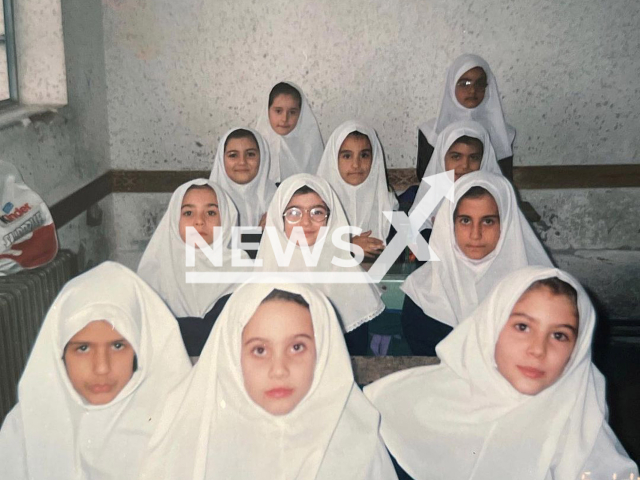 Bollywood actress Elnaaz Norouzi, 30, as a child poses in the front right corner in undated photo. She supported Iranian women after Mahsa Amini, 22, died in custody for not wearing hijab properly on Friday, Sept. 16, 2022. Note: Private photo. (@iamelnaaz/Newsflash)