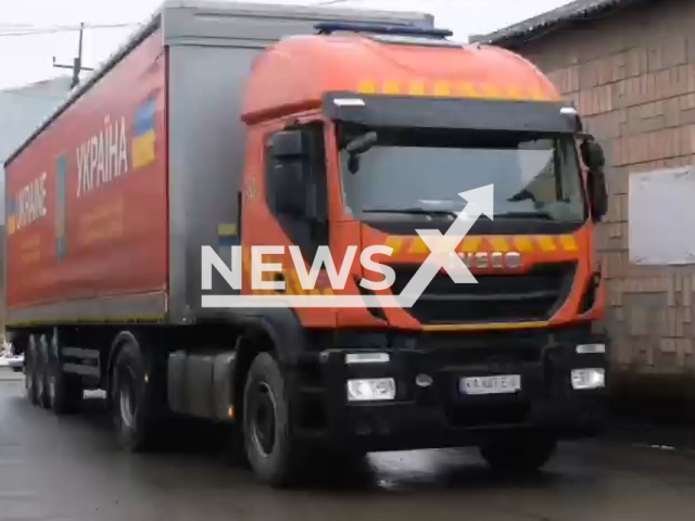 Ukraine received 11 trucks of humanitarian aid from Poland on 3rd March 2022. Note: Picture is a screenshot from a video (State Emergency Service of Ukraine/Newsflash)