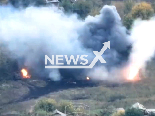 Ukrainian Armed Forses destroy Russian RSZV Grad in the village Terny in the Donetsk region in Ukraine in undated footage.
The BM-21 "Grad" is a self-propelled 122 mm multiple rocket launcher designed in the Soviet Union.
Note: This picture is a screenshot from the video.
(@AFUStratCom/Newsflash)