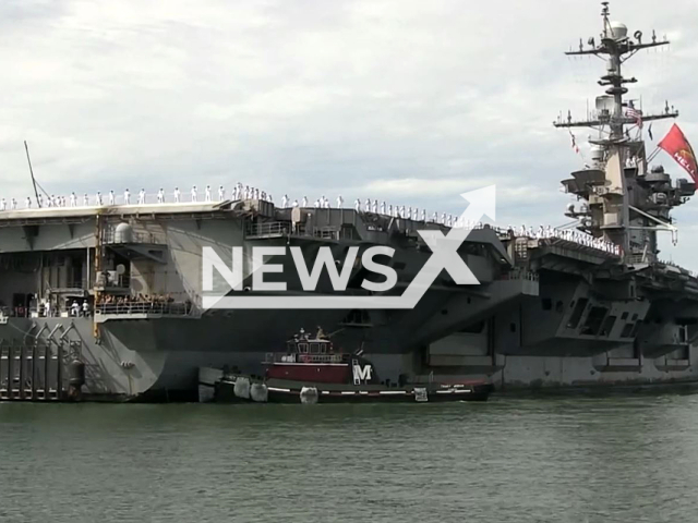 USS Harry S. Truman returns home from 9 months of deployment on Sept. 12, 2022.Note: Photo is a screenshot from a video.(U.S. Navy/Newsflash)