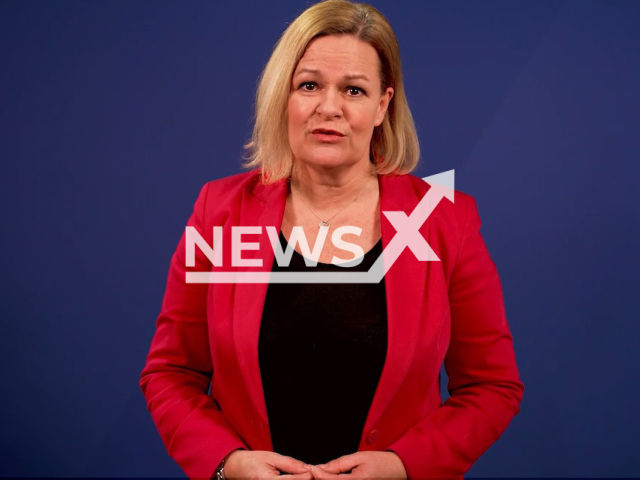 German Interior Minister Nancy Faeser, 52, poses in undated footage. She called for a national halt to expulsions to Iran due to the lethal crackdown on protests over the death of Mahsa Amini on Thursday, Oct. 6, 2022. Note: Photo is a screenshot from a video. (Newsflash)