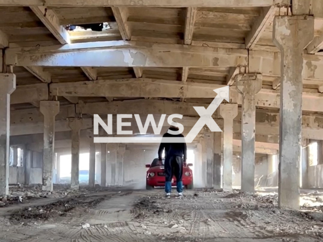 Evgeny Chebotarev showing his new trick, felling into the ground instantly before being smashed by speeding sports car.
Note: Photo is a screenshot from a video(@chebotarev_life/Newsflash).