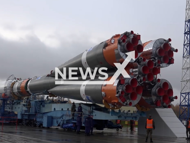 Picture shows Russian Soyuz-2 launch vehicle in the Plesetsk cosmodrome in Russia on Monday, Oct. 10, 2022.
The Glonass-K navigation spacecraft was launched into the target orbit and accepted for control of the ground facilities of the Space Forces of the Aerospace Forces.
Note: This picture is a screenshot from the video.
(@mod_russia/Newsflash)