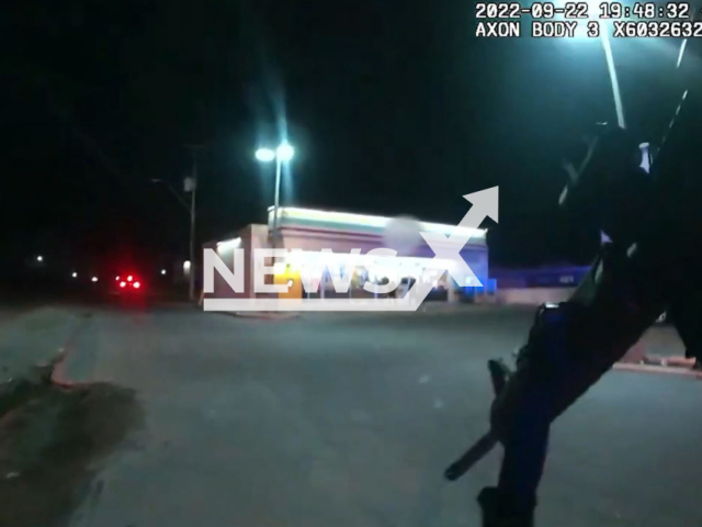 Police officer shoots a man in Phoenix, Arizona, USA on Sept. 22, 2022.Note: Photo is a screenshot from a video.(PhoenixPolice/Newsflash)