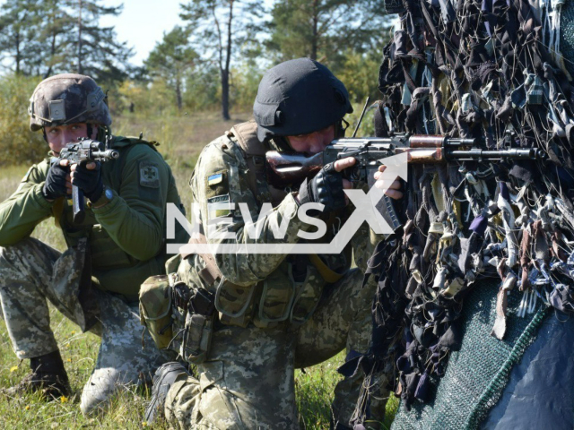 Ukrainian soldiers aim guns in Ukraine in undated photo. Ihor Bondarenko, Deputy Minister of Internal Affairs of Ukraine, inspected Ukrainian state border with the Republic of Belarus to check the readiness of the units of the Ministry of Internal Affairs to repulse potential aggression from the territory of the Republic of Belarus. Note: Picture is obtained from the Ministry of Internal Affairs. (@mvs.gov.ua/Newsflash)