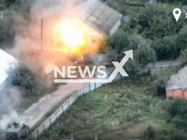 Picture shows an explosion in residential building  in the Kharkiv region, Ukraine in undated photo. Security Service of Ukraine, with the help of aerial reconnaissance, eliminated two Wagner groups. Note: Photo is a screenshot from a video.(@SecurSerUkraine/Newsflash)